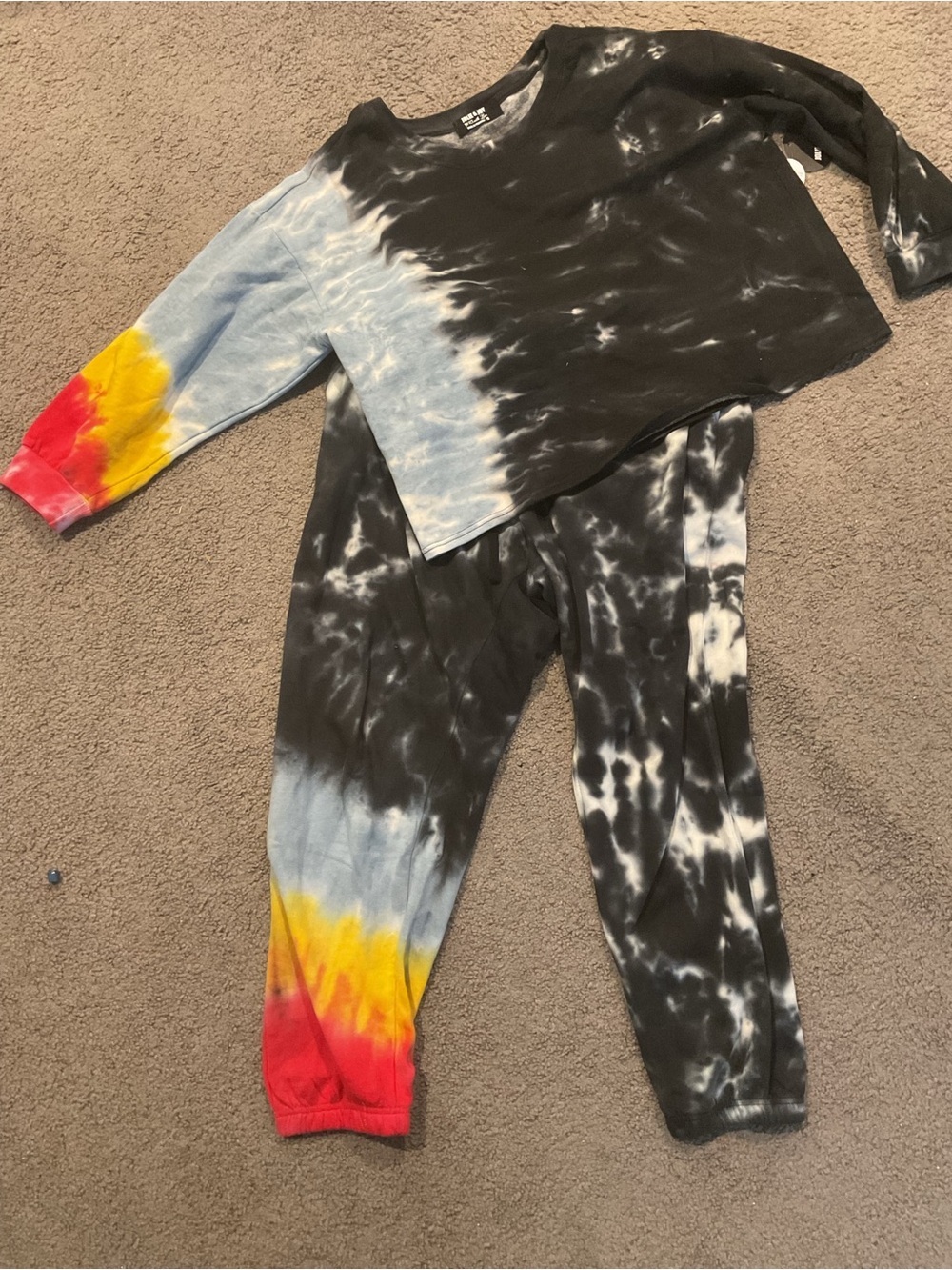 NWT Jolie & Joy Tie Dye Blue Rainbow Sweashirt & sweatpants set Loungwear sz 2X - Picture 8 of 8